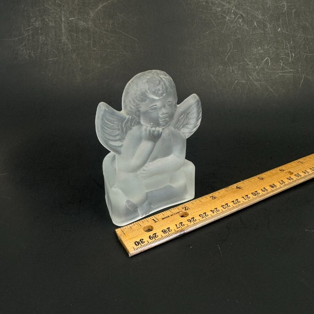 Vtg Penco Clear Frosted Glass Angel Cherub Tea Light Small Candle Holder Figure‎